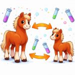 Seminal Plasma Impact on Foal Growth - image shows two cartoon foals of different sizes with partially-filled test tubes surrounding them
